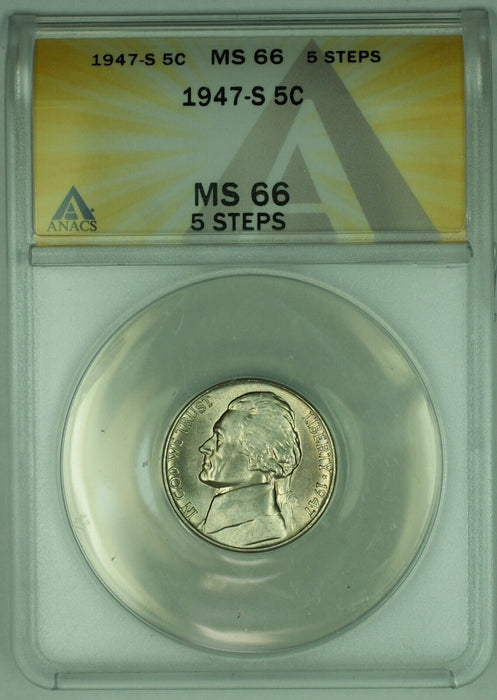1947-S Jefferson Nickel 5C ANACS MS 66-5 Steps (51)