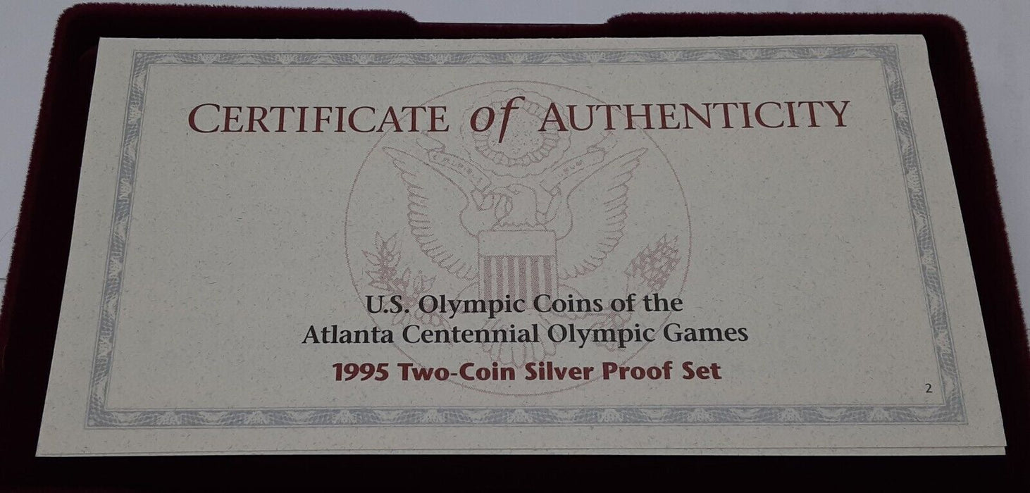 1995-P Olympic Runner & Cyclist Commem Proof Silver Dollar 2 Coin Set in OGP