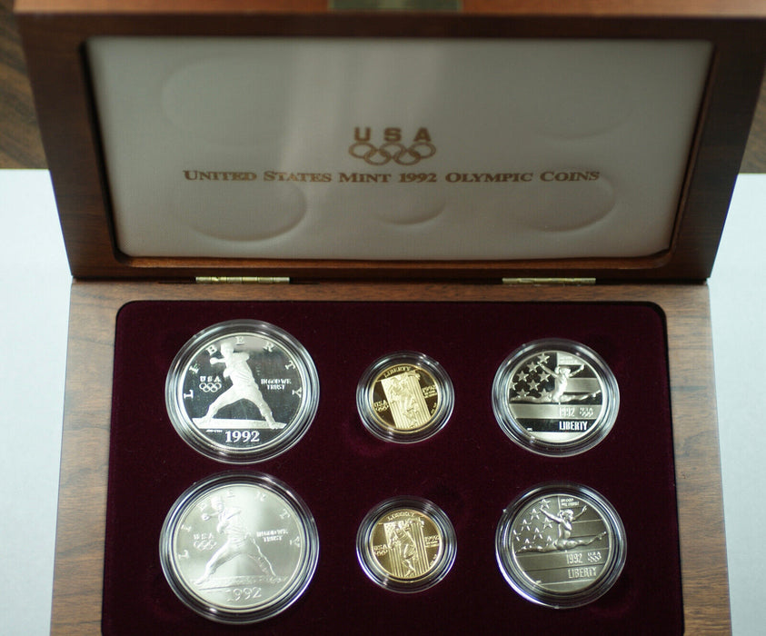 1992 Olympics Commemorative $5 $1 50c Proof & UNC Gold, Silver, Clad 6 Coin Set