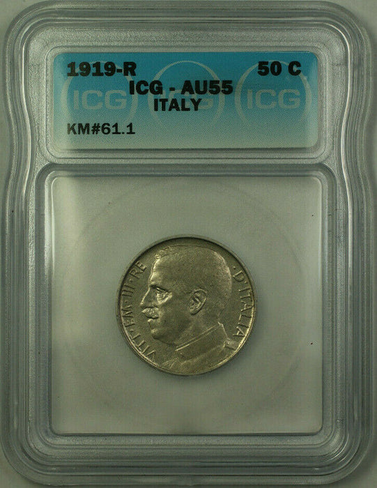 1919-R Italy Nickel 50 Centesimi ICG AU-55 KM#61.1