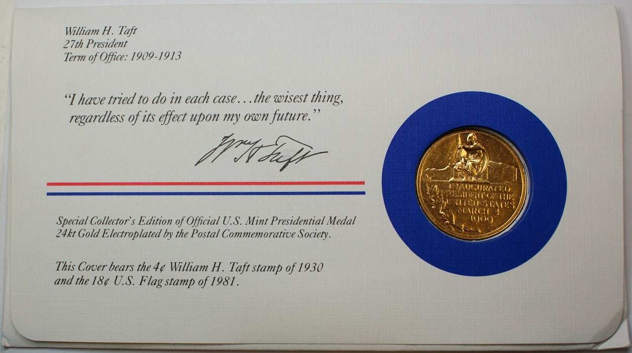 William H. Taft Presidential Medal, 24kt Gold Electroplated