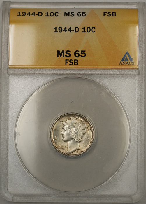 1944-D Silver Mercury Dime 10C ANACS MS-65 Full Split Bands (Light Toning 11 A)