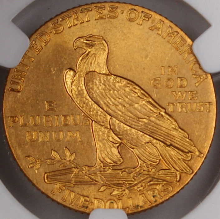 1908 Indian $5 Half Eagle Gold Coin, NGC UNC Det. (Improperly Cleaned) *Gem* DGH