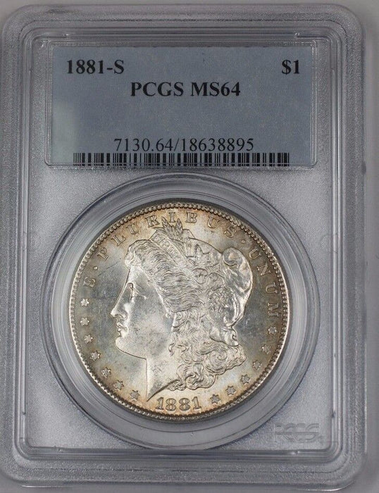 1881-S US Morgan Silver Dollar $1 Coin PCGS MS-64 Lightly Toned (Better) BR1 M