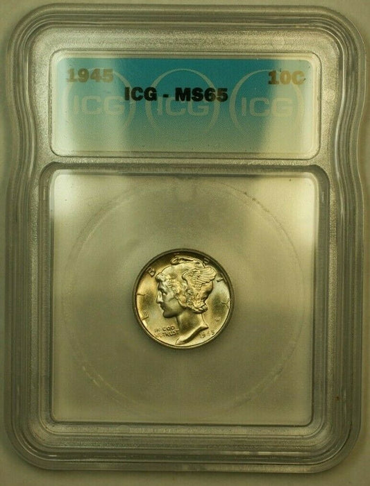 1945 Silver Mercury Dime 10c Coin ICG MS-65 BB