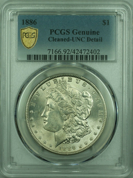 1886 Morgan Silver Dollar $1 Coin PCGS Genuine UNC Cleaned Detail (16)