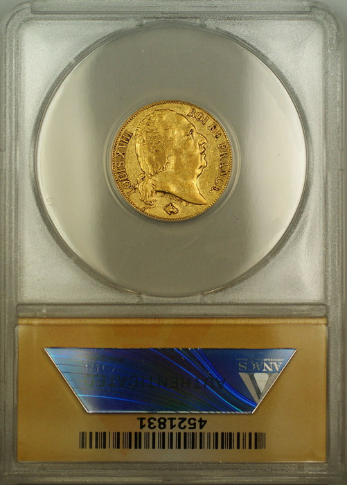 1818-W France 20 Fr Francs Gold Coin ANACS EF-45