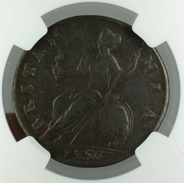 1736 Great Britain 1/2 Penny Coin George II NGC AU 53 BN Brown AKR