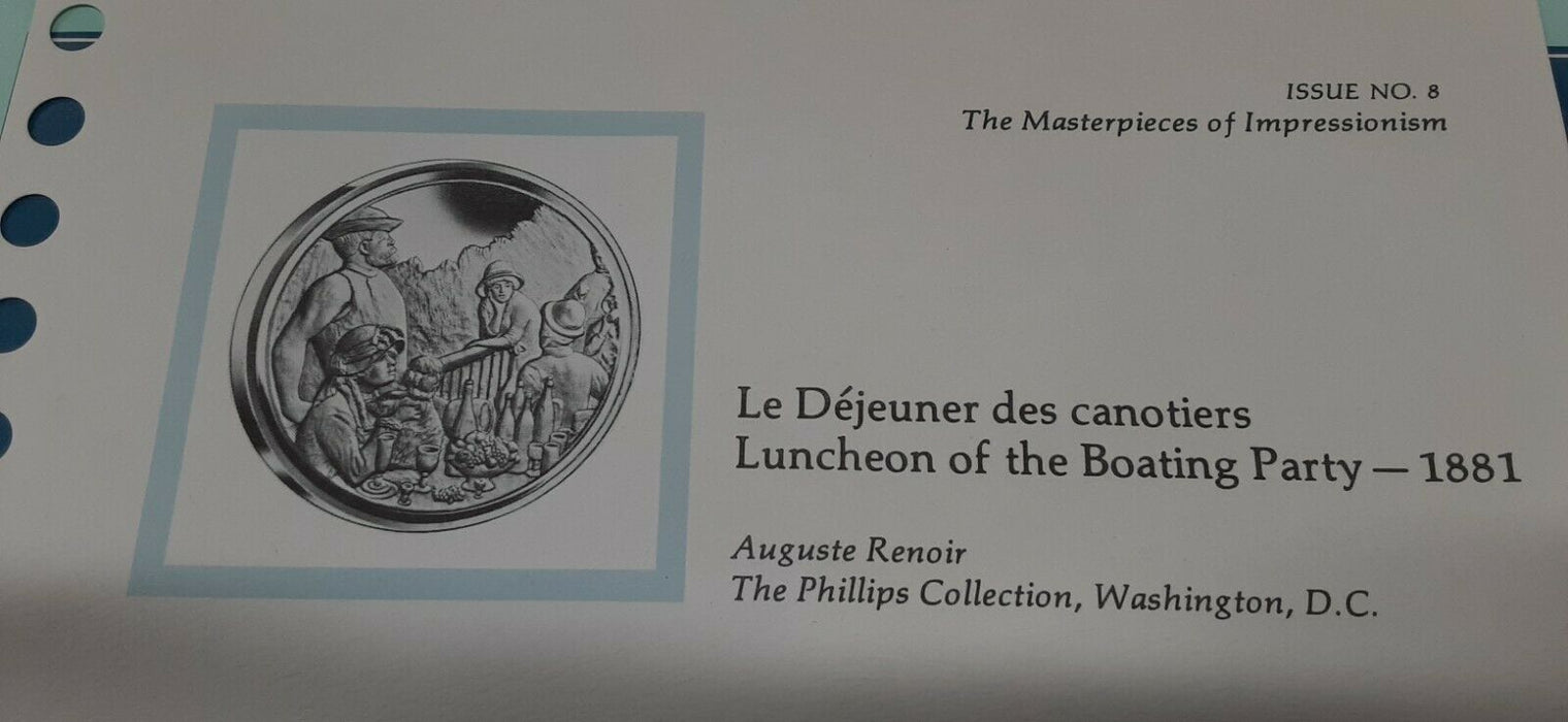 Masterpieces of Impressionism Gold Plated .925 Silver PR Medal - Boating Party