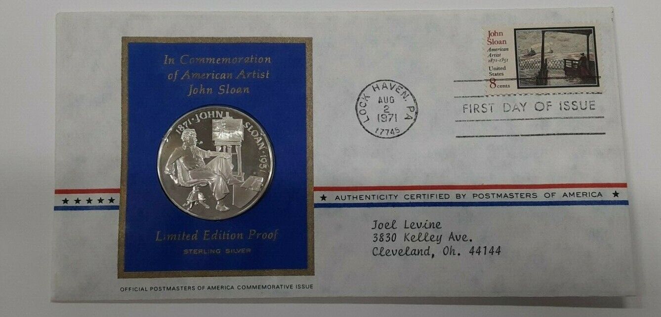 1971 Postmasters Of America Commemorative Silver Medal  John Sloan