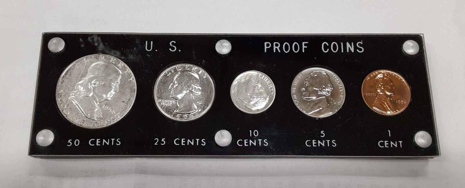 1956 US Silver Proof Set - 5 Proof Coins in Black Acrylic Holder  (B)