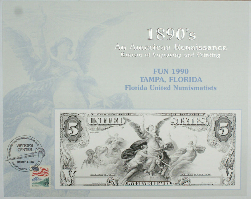 BEP Souvenir Card B 133 1990 FUN 1897 Proposed $5 Silver Certificate Canceled