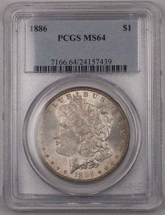 1886 US Morgan Silver Dollar Coin $1 PCGS MS-64 Lightly Toned Br6 E