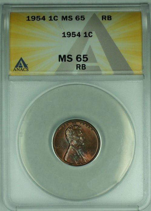 1954 Lincoln Wheat Cent 1C Coin ANACS MS 65 RB (32)