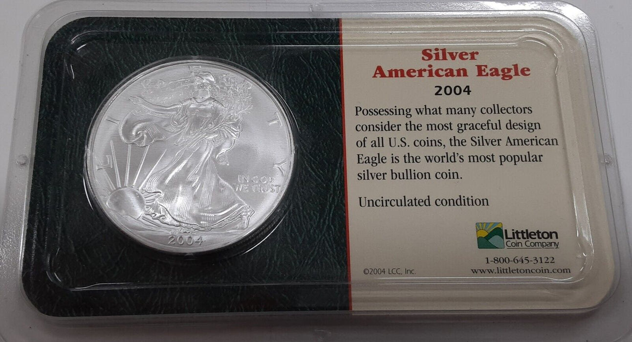 2004 American Silver Eagle $1 1 Oz Troy .999 in Littleton Clear Plastic Case