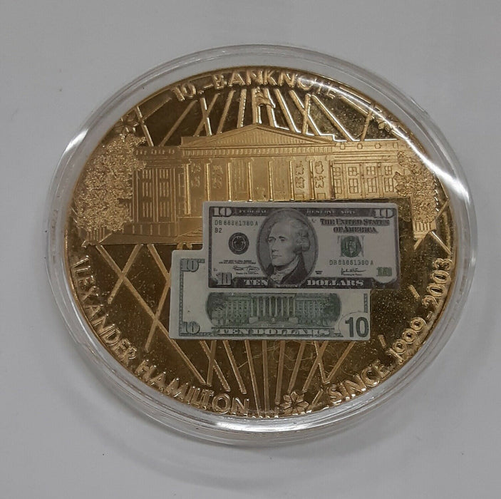 $10 Note-US Banknotes American Mint Gold Plated Copper Round W/COA