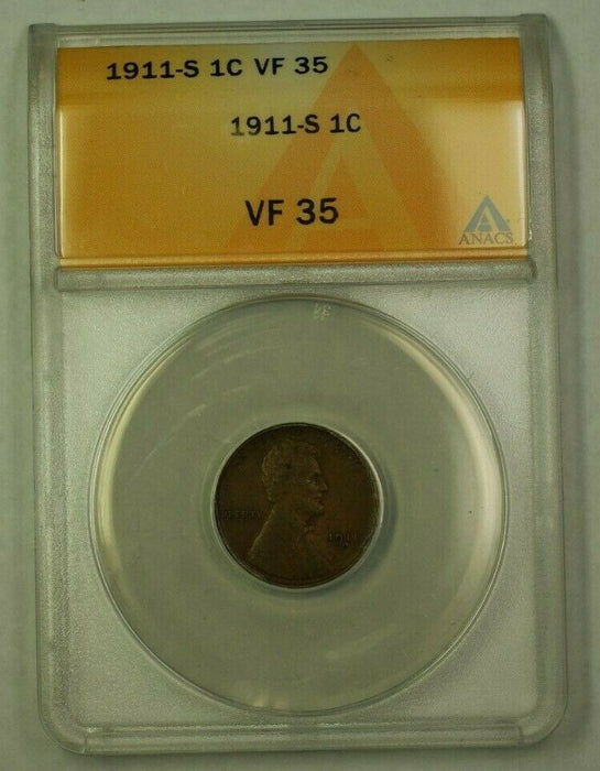 1911-S Lincoln Wheat Cent 1c ANACS VF-35 (B) (WW)