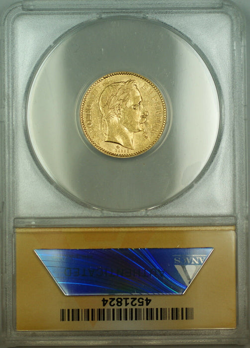 1866-A France 20 Fr Francs Gold Coin ANACS AU-50