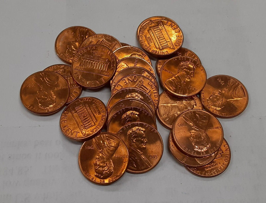 1985 Lincoln Cents in Philadelphia Mint Bag - 25 BU Coins - See Photos