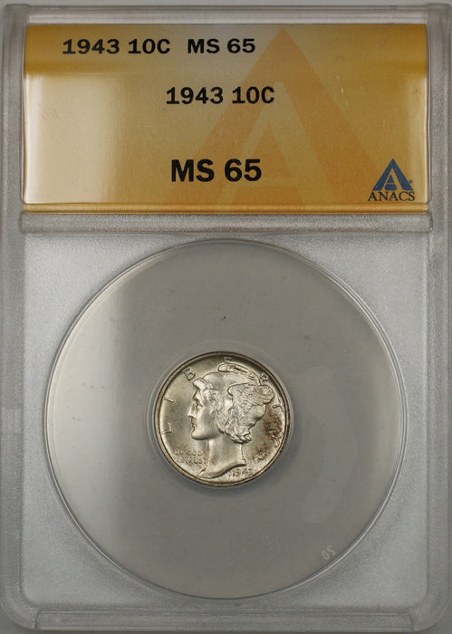 1943 Mercury Dime 10C ANACS MS-65 (Looks FSB Full Split Bands 11)