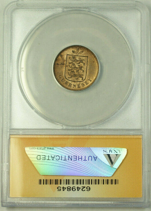 1902-H Guernsey Bronze 1 Double Coin ANACS MS 63 Red Brown