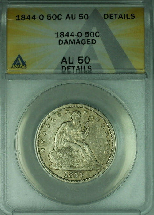 1844-O Seated Liberty Silver Half Dollar 50c Coin ANACS AU 50 Details Dmg (39)