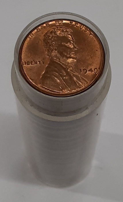 1949 Lincoln Cent Roll - 50 UNC Coins Total in Coin Tube - Toned