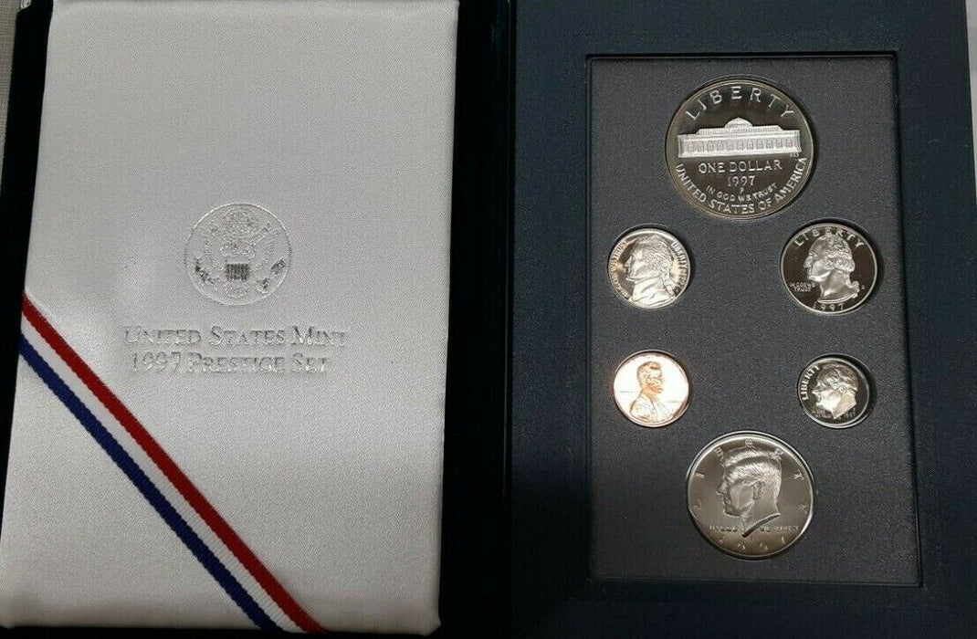 1997-S Prestige Proof Set - 6 Gem Proof Coins W/Botanic Garden Silver $1 in OGP