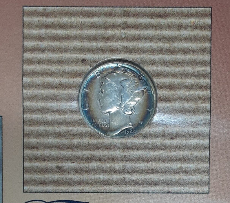 1944-D Mercury Dime, Circulated in Info Card - See Photos