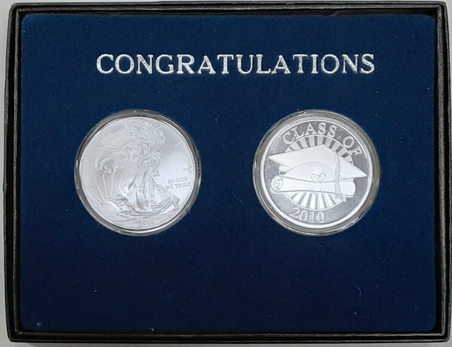 2010 US American Silver Eagle Coin w/Class of 2010 Silver Round BU in Box