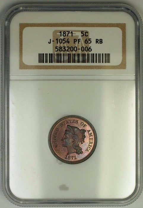 1871 Nickel Pattern Gem Proof 5c Copper Coin NGC PF-65 RB J-1054 Judd WW