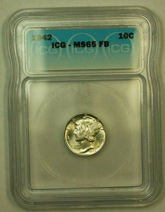 1942 Silver Mercury Dime 10c Coin ICG MS-65 FSB D