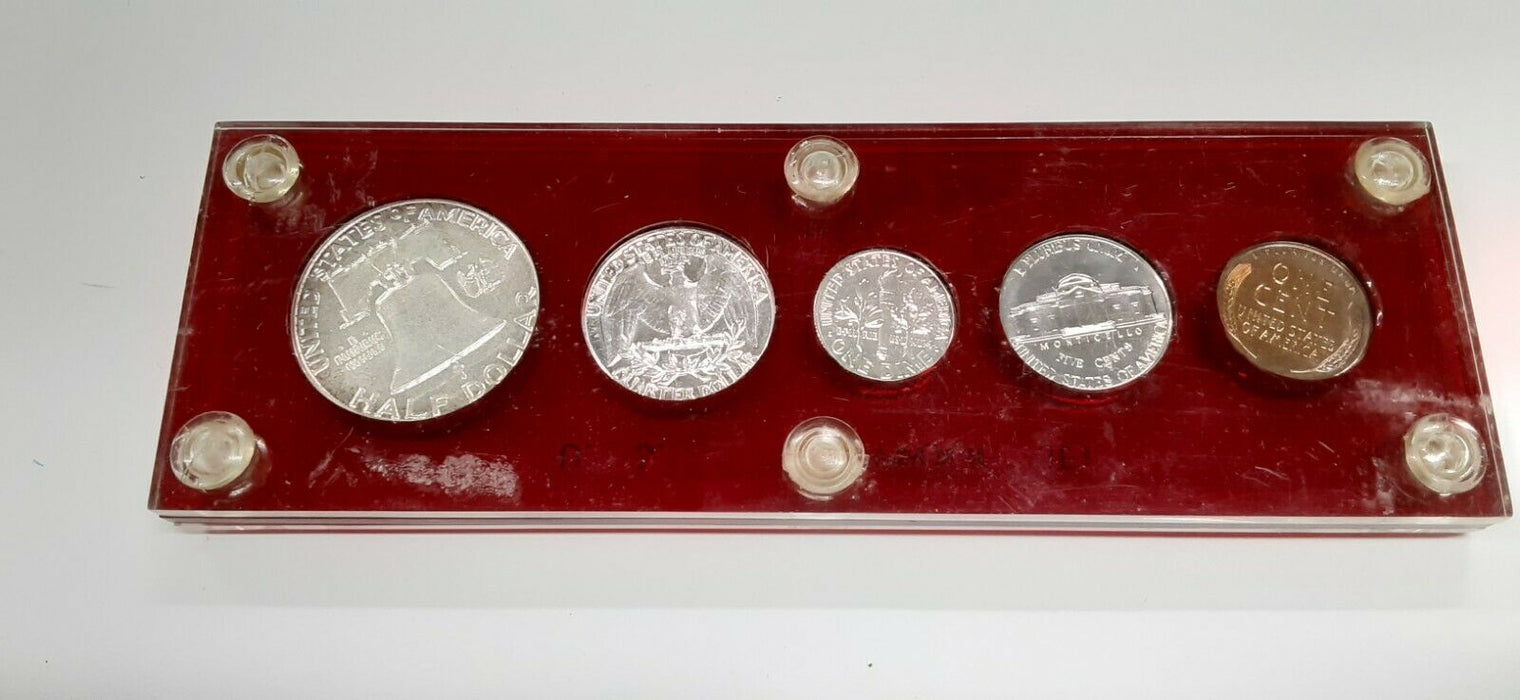 1955 United States Mint 5 Coin Proof Set in Red Acrylic Holder 90% Silver (G)