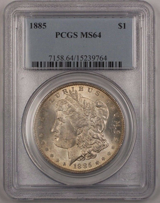 1885 US Morgan Silver Dollar Coin $1 PCGS MS-64 Lightly Toned BR4 D