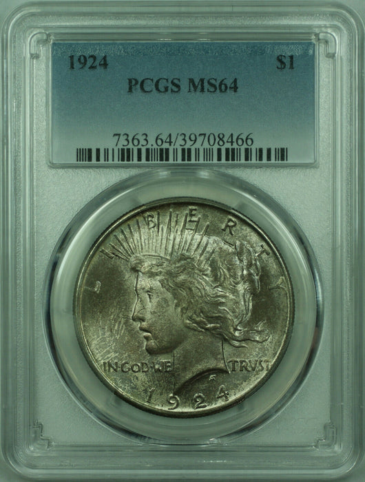 1924 Peace Silver Dollar $1 Coin PCGS MS-64 Toned (29) A