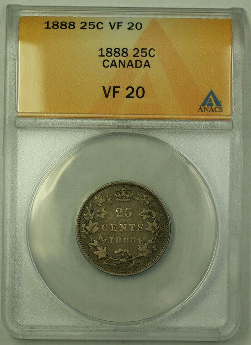1888 Canada Quarter 25 Cents Silver Coin ANACS VF-20