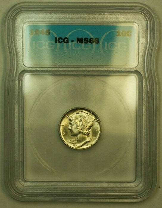 1945 Silver Mercury Dime 10c Coin ICG MS-66 B