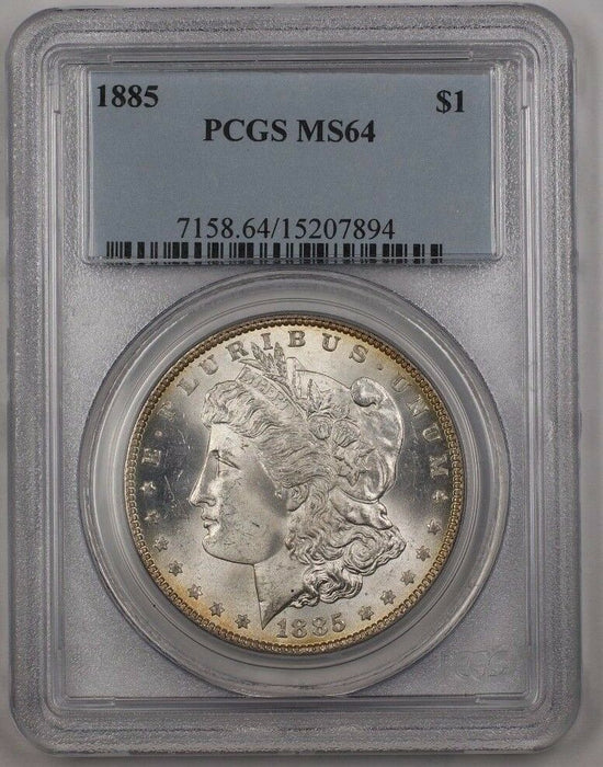 1885 US Morgan Silver Dollar $1 Coin PCGS MS-64 Reverse Toned (Better) BR3 F