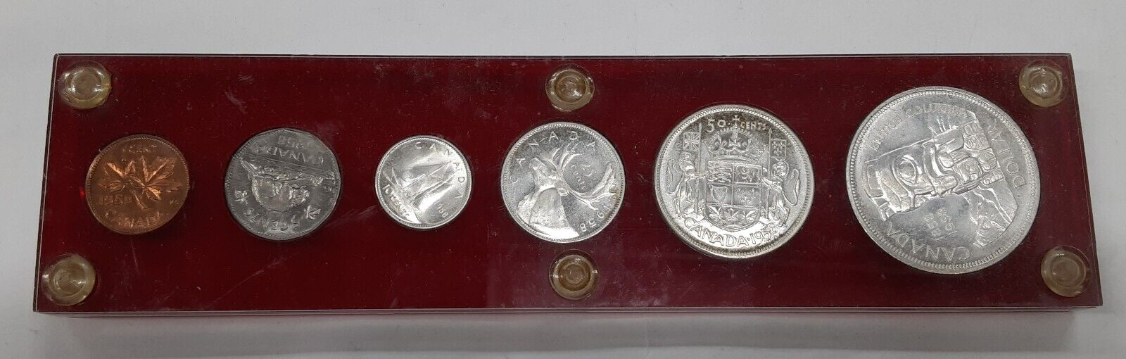 1958 Canada 6 Coin Mint Set Queen Elizabeth II BU in Red Acrylic Holder