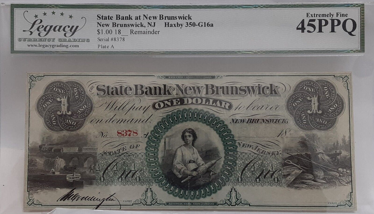 18__ State Bank at New Brunswick, NJ $1 Remainder Note  Legacy EF 45PPQ