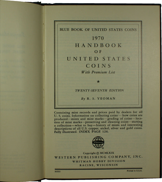 1970 27th Edition Blue Book Handbook of United states Coins R.S. Yeoman