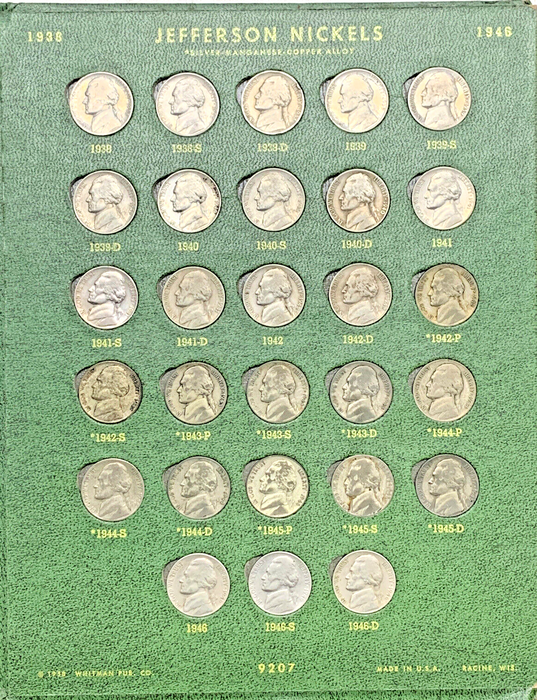 1938-1962 Jefferson Nickel Complete Set-Old Green Whitman Album (F)