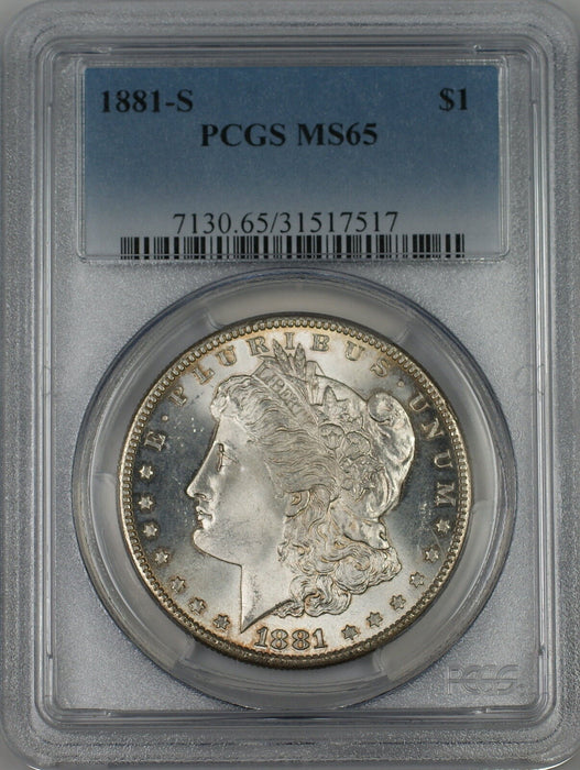 1881-S Morgan Silver Dollar $1 Coin PCGS MS-65 Lightly Toned Gem BU (2A)