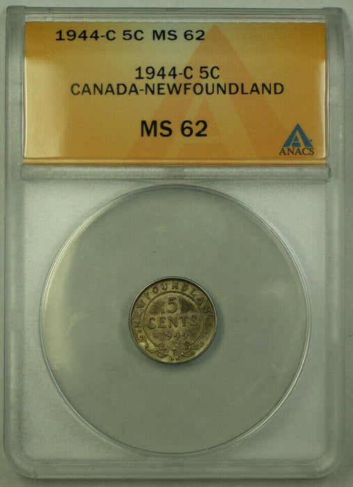 1944-C Canada Newfoundland 5 Cents Silver Coin ANACS MS-62