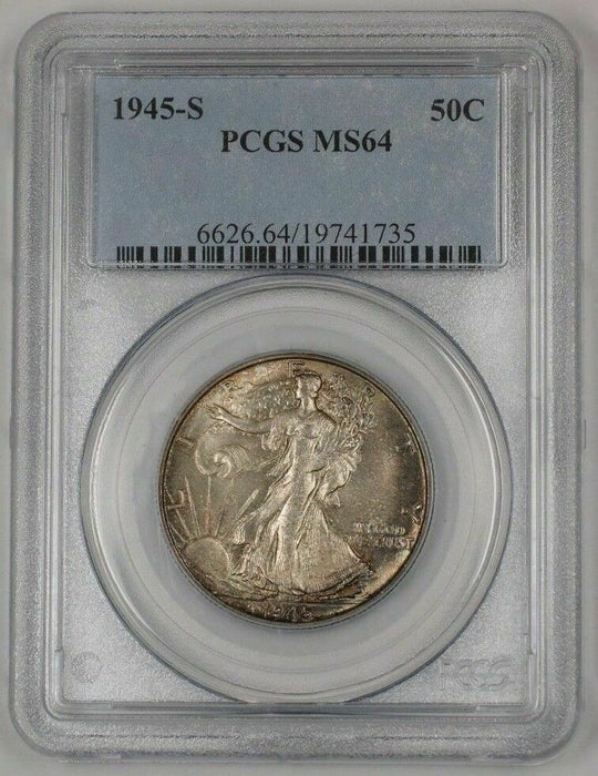 1945-S Walking Liberty Silver Half Dollar Coin 50c PCGS MS-64 Nicely Toned 1D