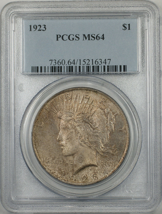1923 Silver Peace Dollar $1 Coin PCGS MS-64 Toned (BR-12 L)