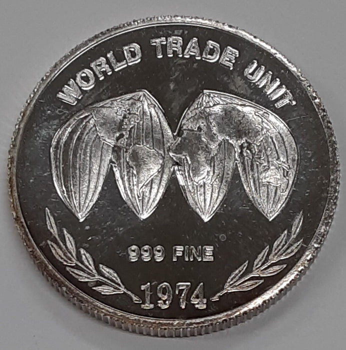 1974 World Trade Unit  1 Troy Oz .999 Fine Silver Round