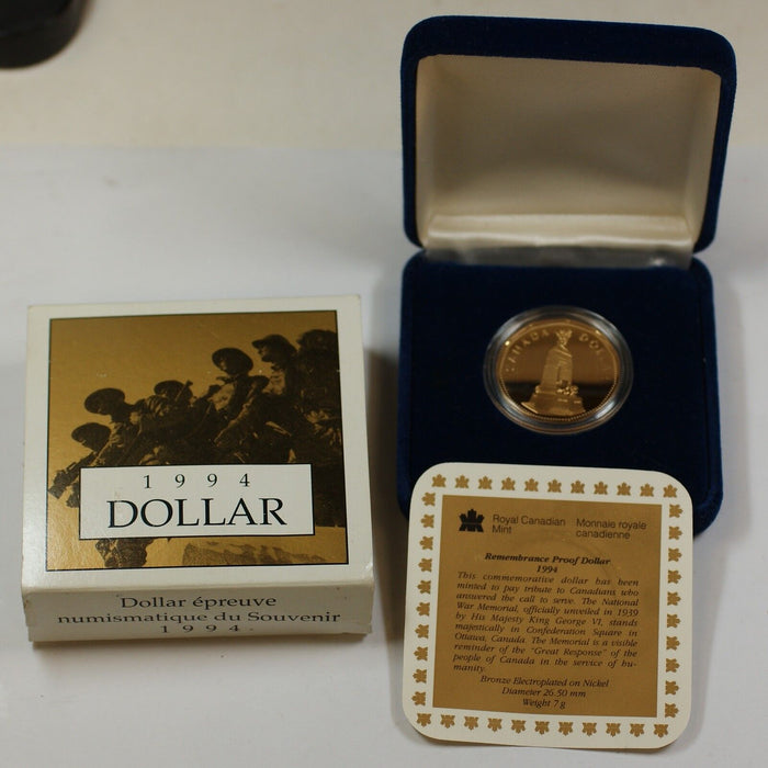 1994 Canada Remembrance Proof Bronze Dollar-w/Box & COA