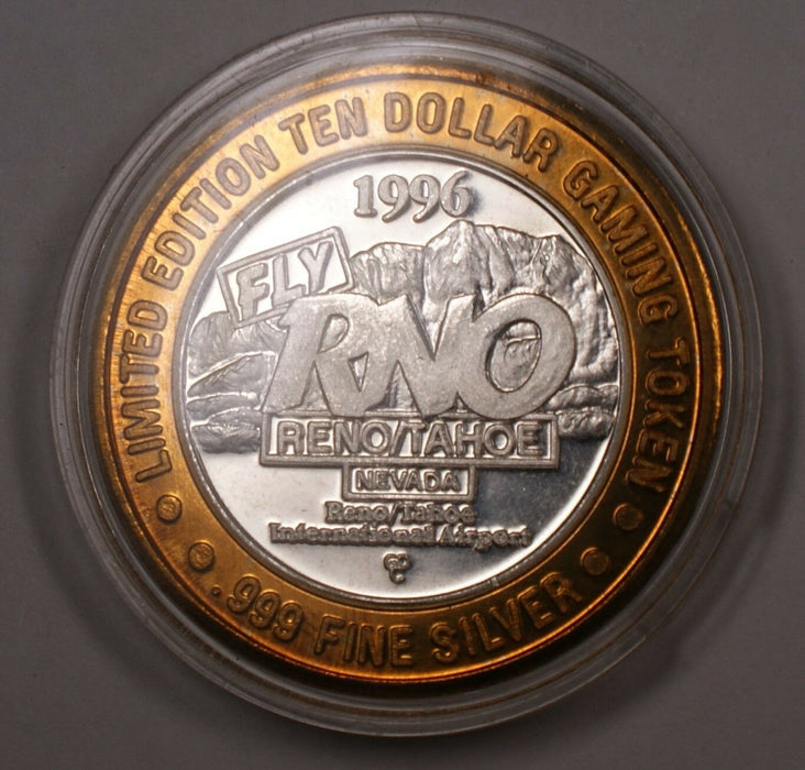 $10 Dollar Reno Airport Int Limited Edition USA Gaming Token Fine Silver Center
