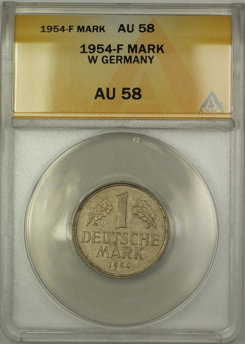 1954-F West Germany 1M One Mark Coin ANACS AU-58